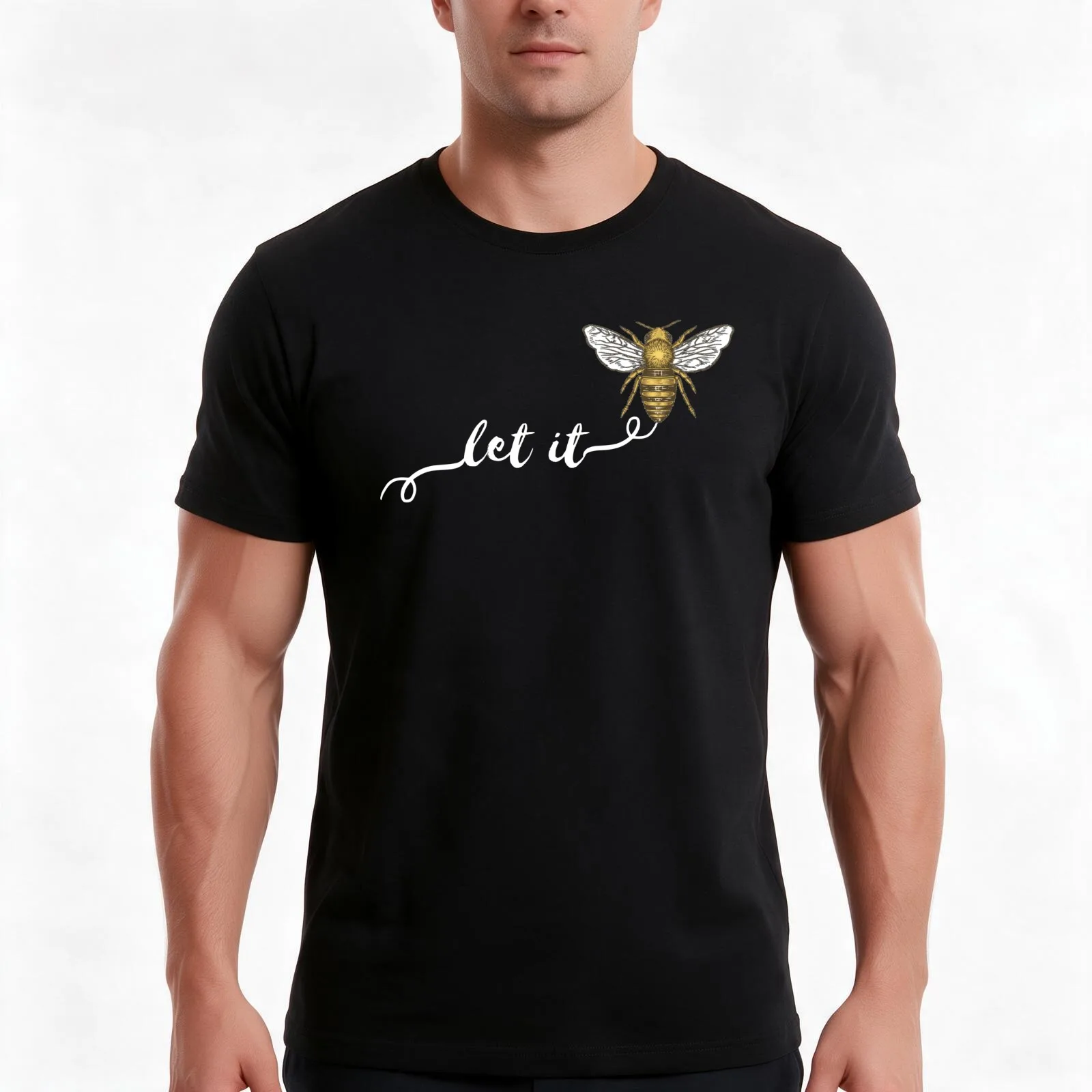 Let it Bee Horizontal Text T-Shirt Summer Casual Cotton Tee Oversized Streetwear Tops Vintage Graphic Print Unisex Men Women