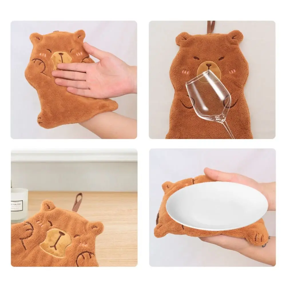 Cartoon Capybara Hand Towel Toilet Handkerchief Wall-mounted Coral Velvet Kid's Washcloth Absorbent Towel  Kitchen Cleaning Rag