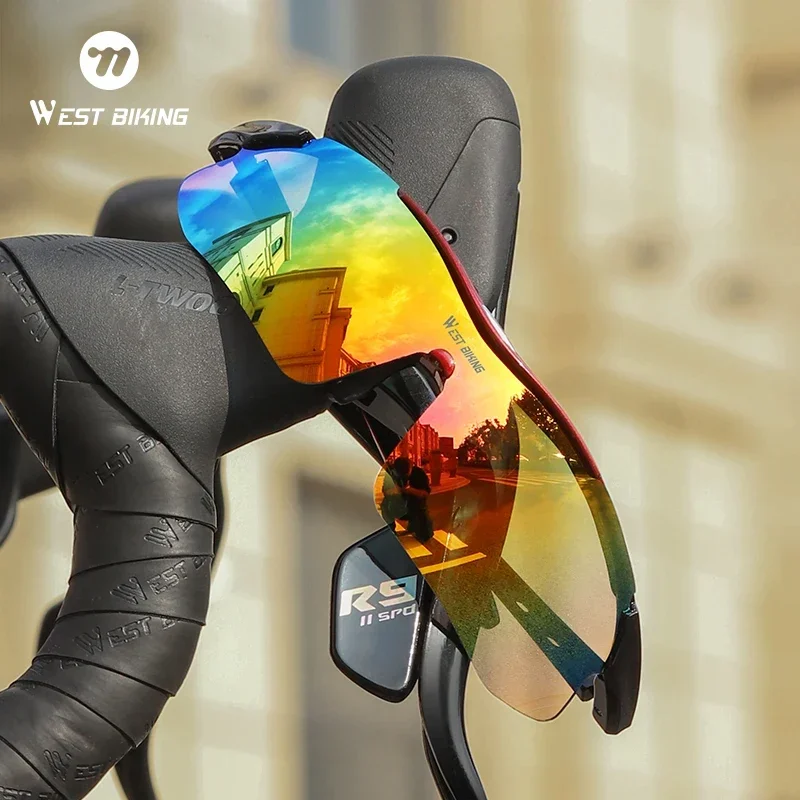 

WEST BIKING Cool Biking Sunglasses Colorful UV400 Lens Road Bicycle Windproof Cycling Glasses With Sport Straps Glasses Box