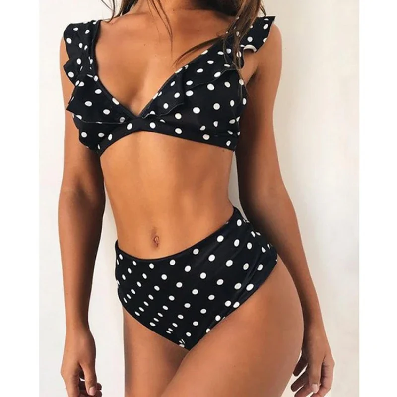 Bikini 2024 Sexy Dot Ruffle High Waist Swimwear Strój kąpielowy dla kobiet Głębokie bikini V Strój kąpielowy dla kobiet Trajes De Bano Mujer