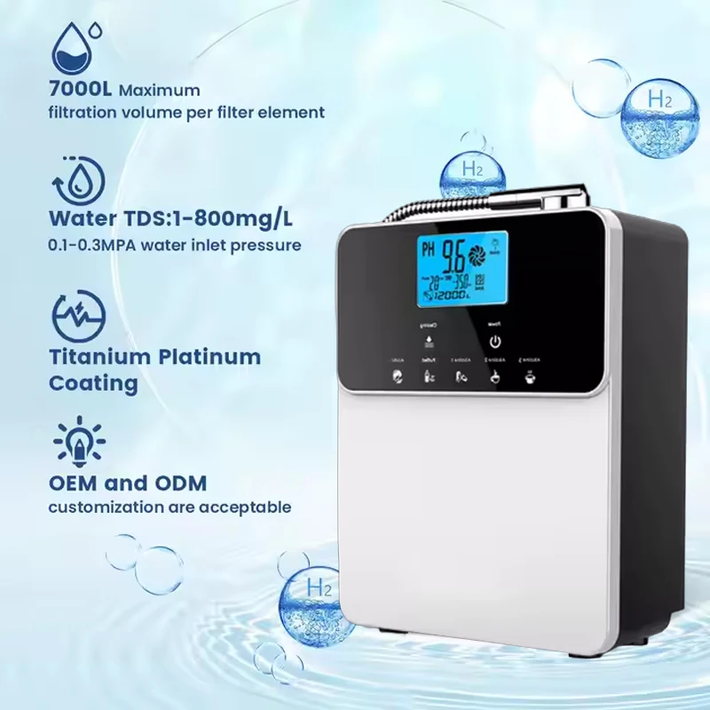 Alkaline Water Ionizer Machine, 5/7/11 Titanium Platinum Plates, Electrolyzed Purifier, Negative ORP Filter for Home Kitchen
