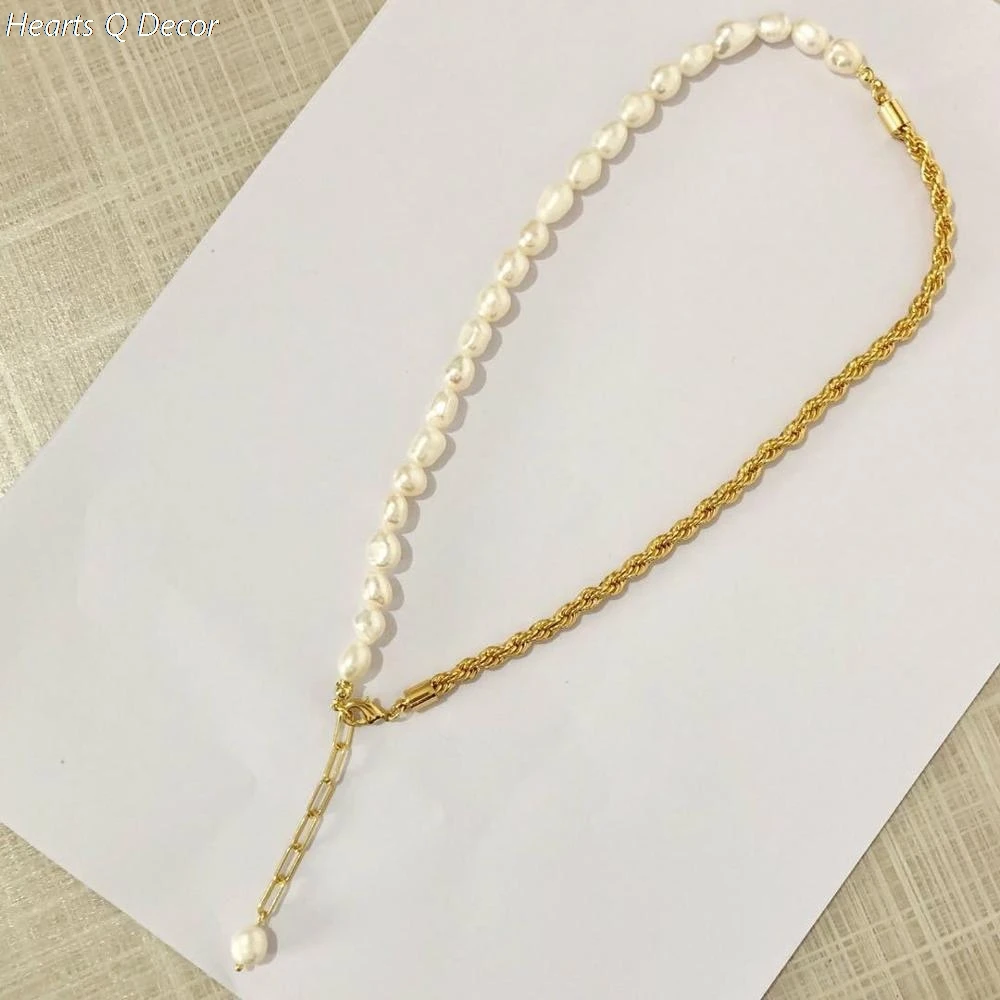 Brass Freshwater Baroque Pearl Chain Choker Necklace OL Designer T Show Runway Gown Sweety Boho Amazing Jewelry
