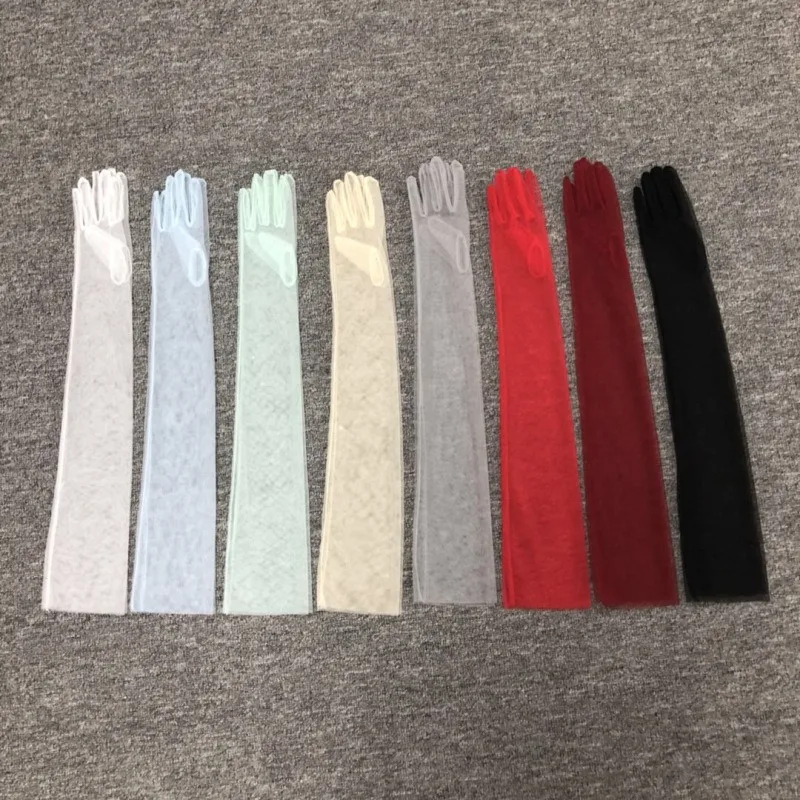 قفازات نسائية طويلة شفافة من التول لإكسسوارات الزفاف وحفلات الزفاف وقفازات أصابع شفافة #5