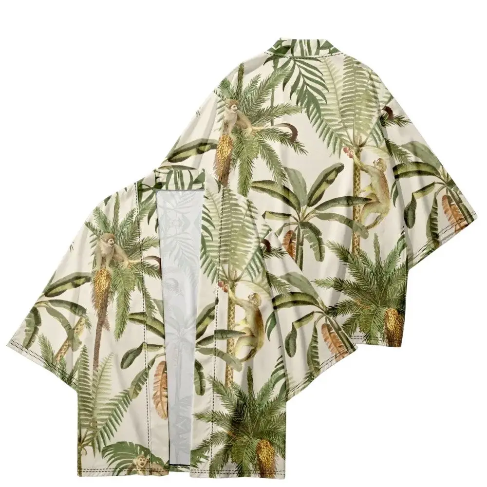 

Summer Samurai Kimono Cosplay Japanese Fashion Coconut Tree Print Haori Streetwear Men Kimono Yukata Cardigan Stylish Robe