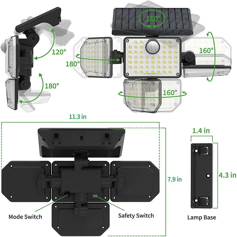 48/112/182 LED Solar Lights Outdoor Security Lamp with Ajustable Motion Sensor Spotlights IP65 Waterproof for Pathway Garden