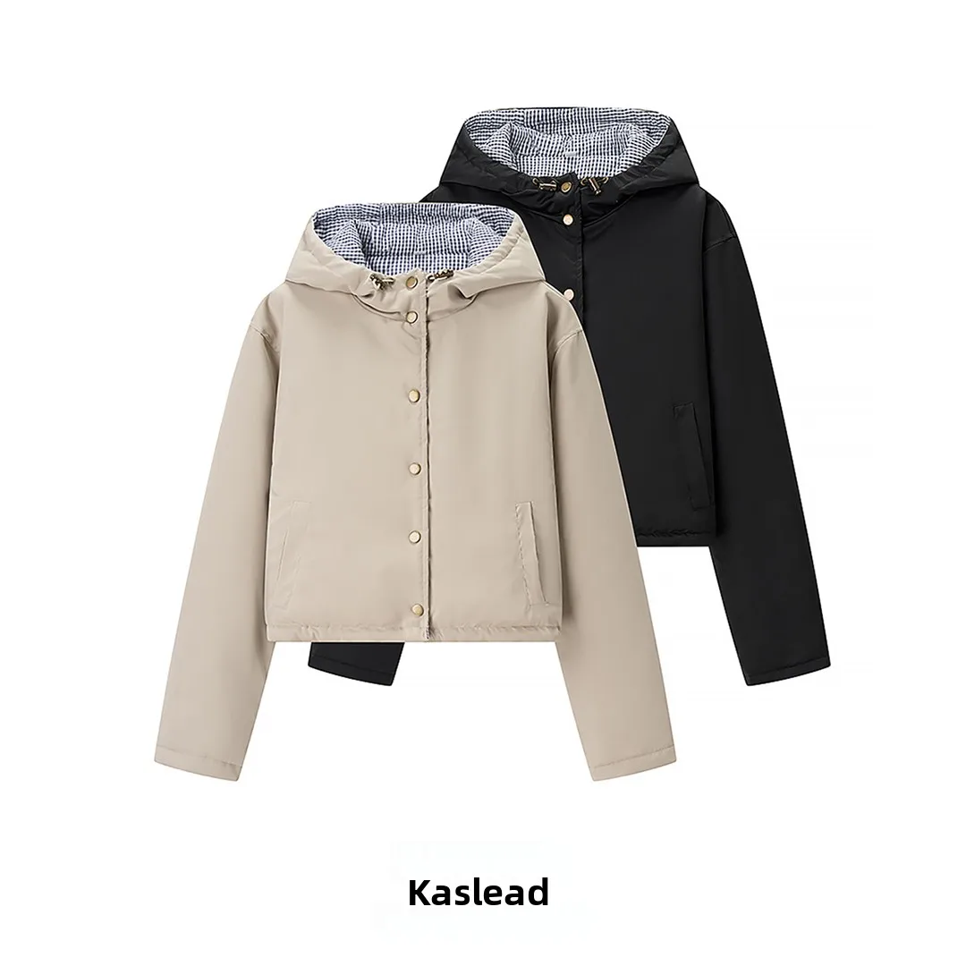 

KASLEAD New Faionable mat Two-Sided Wearable Hooded Cotton Jaet Women's Street Sle ort Outerwear Coat
