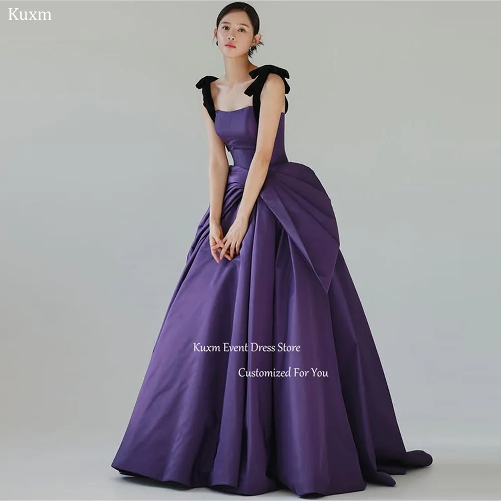 Robe de soirée Kuxm violette sans bretelles, coupe trapèze, élégante, en satin, style coréen, dos nu, pour séance photo, robe de concert, personnalisable