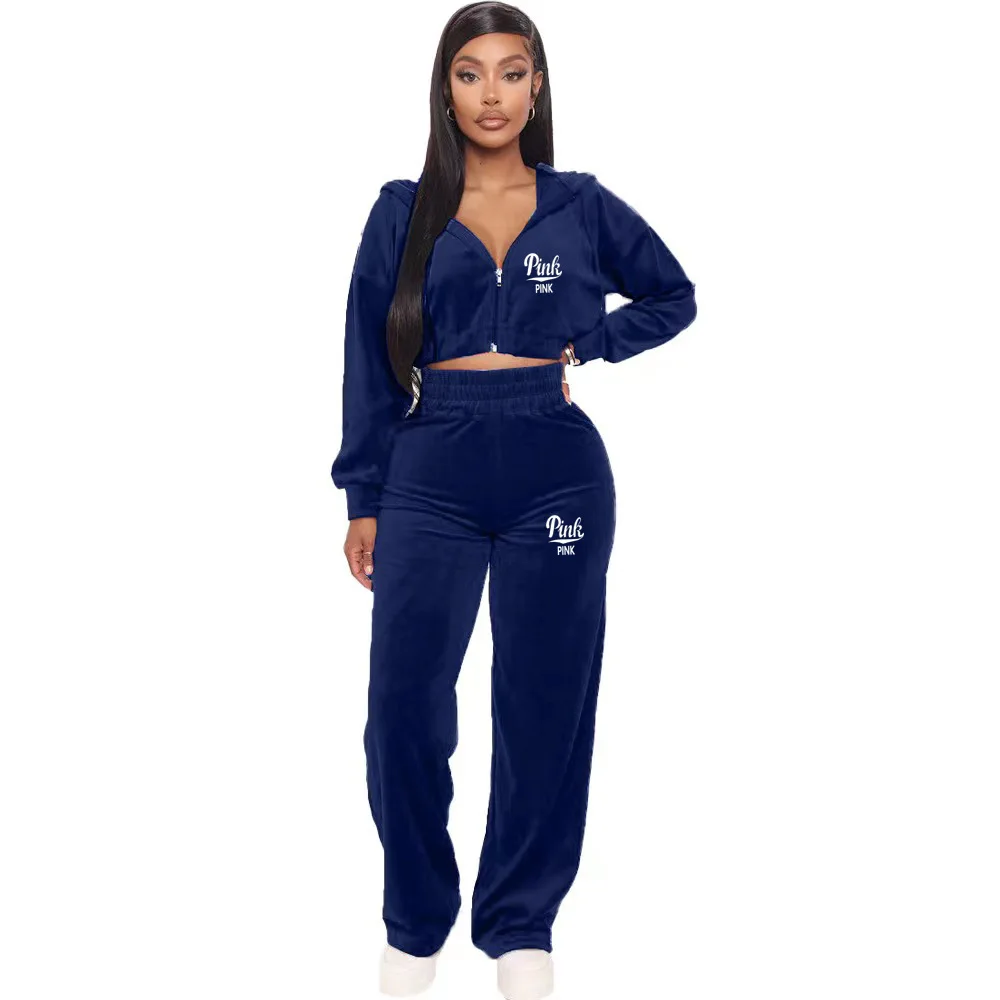 New Arrive PINK Tracksuit Plus Size 2 Piece Sets For Women Outfit Casual Set Midriff-Baring Loose Pants Top Letter Clothes XXL