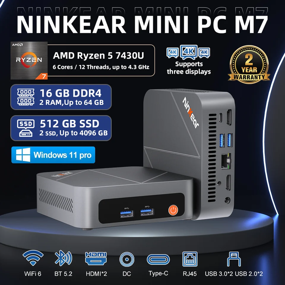 Ninkear M7 Mini PC Mini Computer AMD Ryzen™ 5 7430U Windows 11 PRO Ninkear M7 Mini PC Mini Computer AMD Ryzen™ 5 7430U Windows 11 PRO