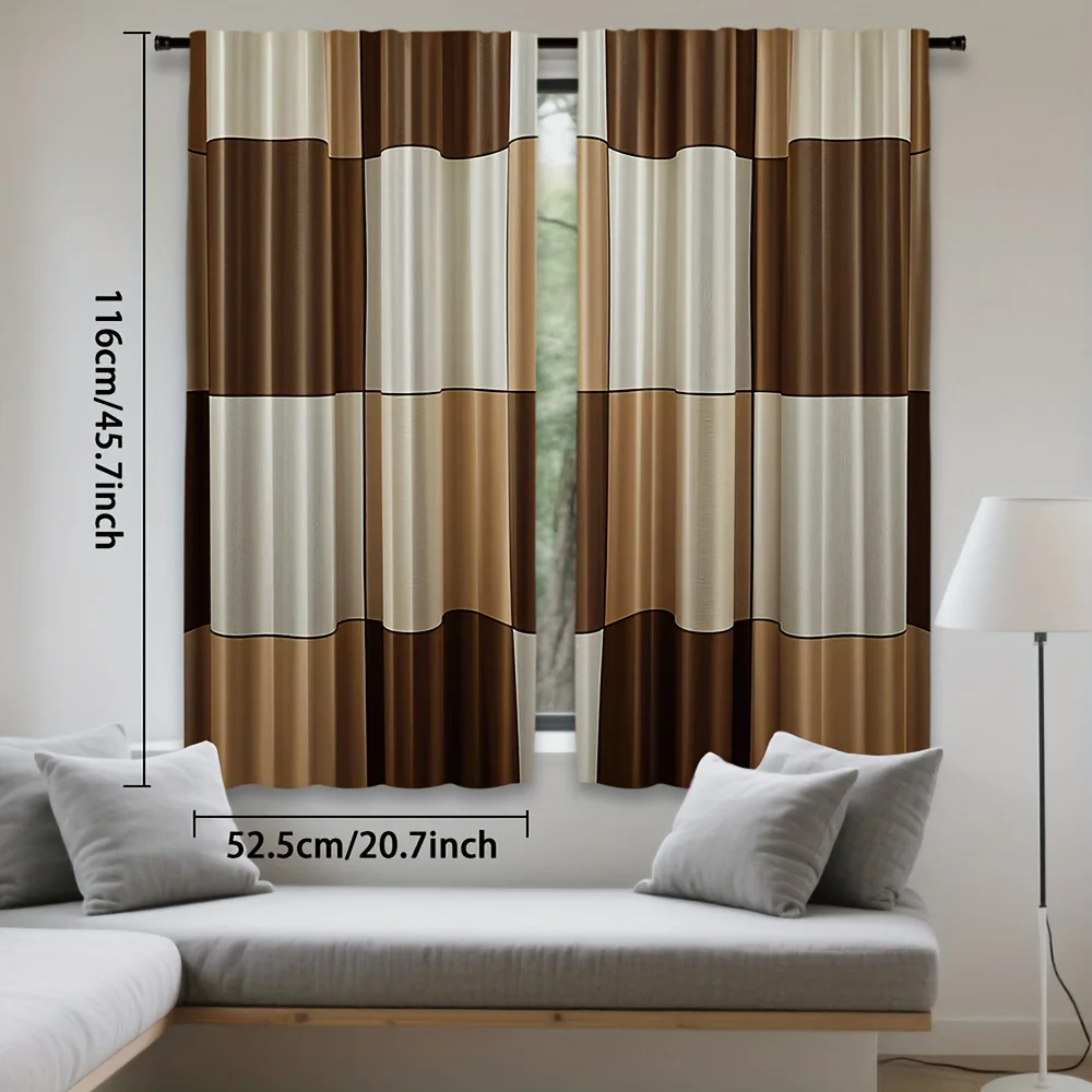 Brown Beige Patchwork Curtains Modern Geometric Drape for Living Room Bedroom Window Treatment Home Decor