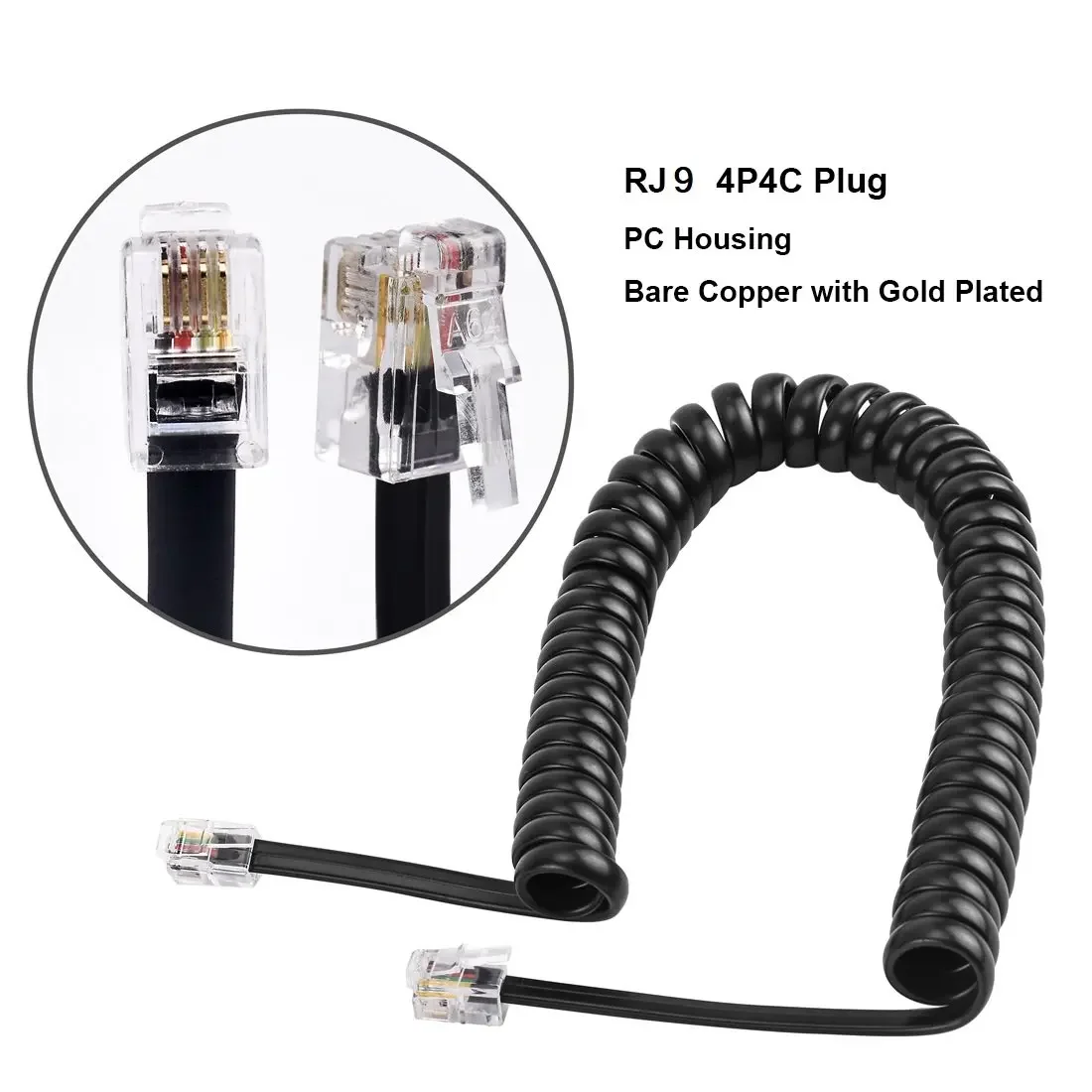 Telephone Handset Line RJ9 6 Feet / 1.85 Meters Curved Telephone Fixed Phone Handset Cable and Phone Line Entangler Supplies
