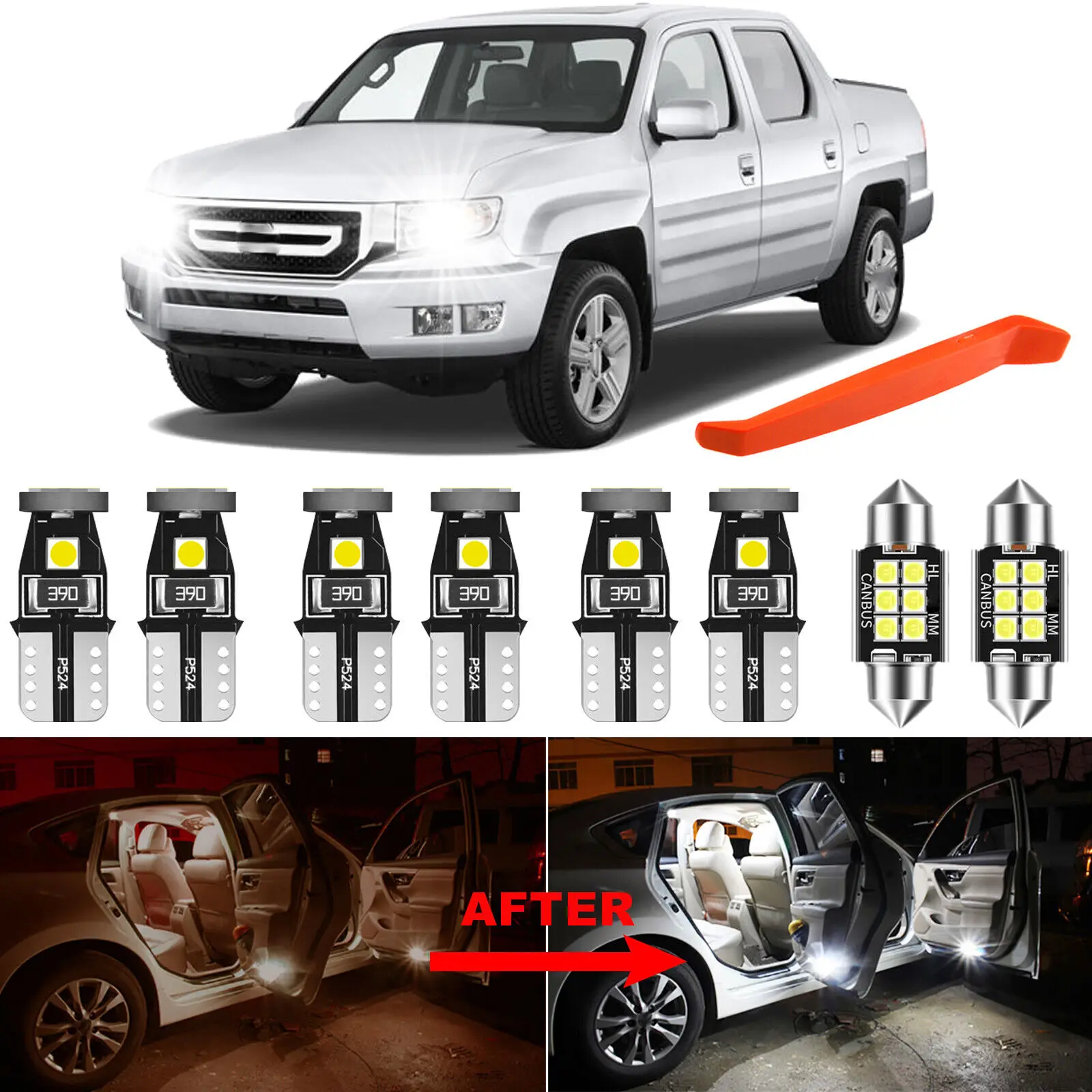 

Winetis 15Pcs LED Light Bulbs Kit 6000K White for 2006-2014 Honda Ridgeline Interior Package + Free Tool