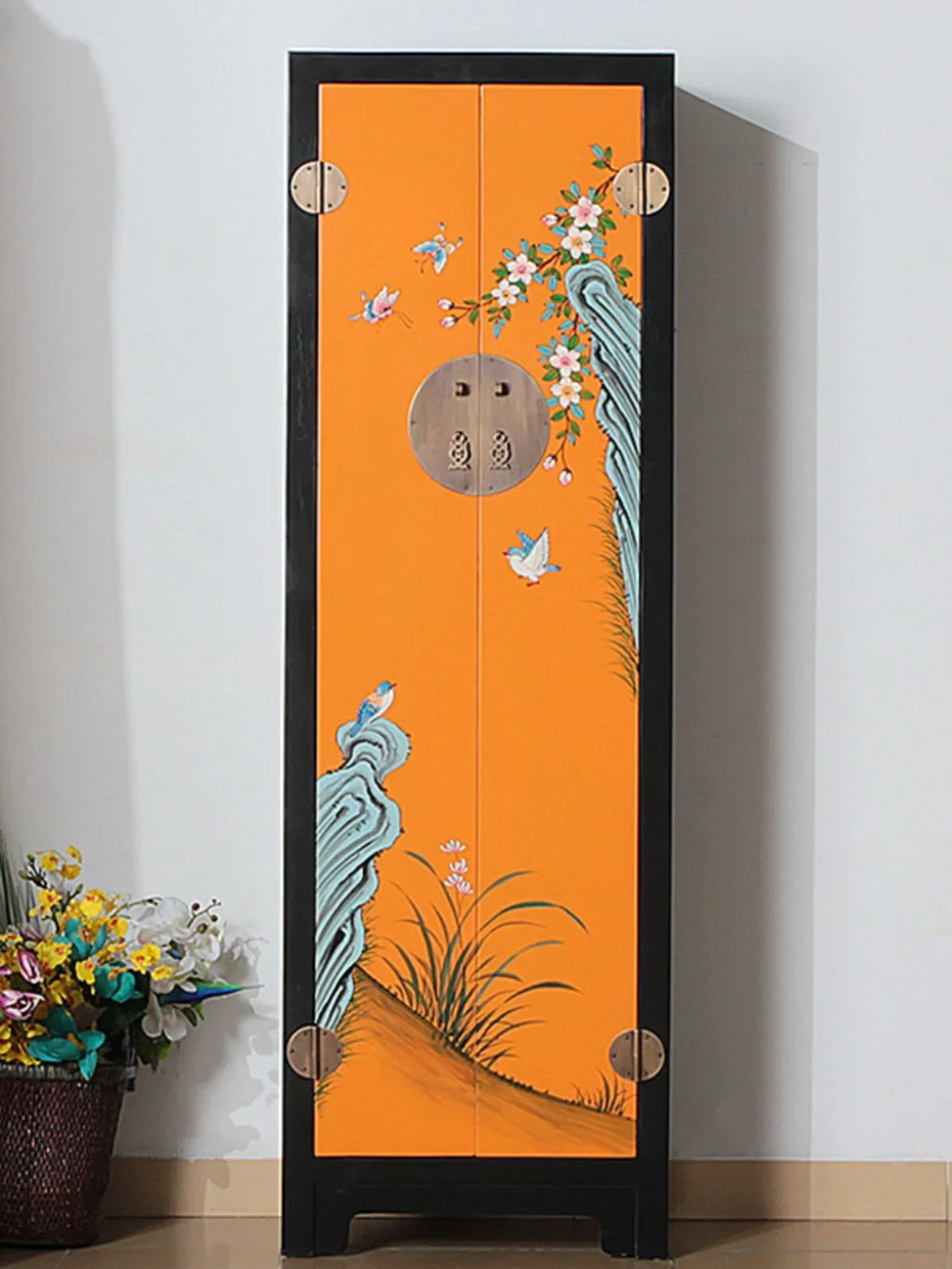 Vintage Hand Painted High Cabinet Home Bedroom Storage Locker Wardrobe