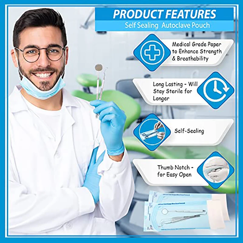 Одноразовый самозапечатывающийся чехол для стерилизации, 200 шт./кор., самозапечатывающиеся мешки для автоклава для стоматологических инструментов, наборы инструментов для ногтей, кисти для макияжа