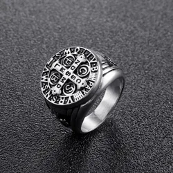 New Vintage Religious St. Benedict's Cross Ring Catholic Exorcism Church Men's Punk Niche Party Trend Metal Ring Jewelry Gift
