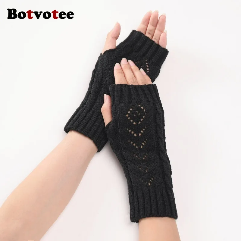 Botvotee Y2k アクセサリー送料無料アームウォーマースリーブ女性用半袖ニット指なし手袋冬アームガード