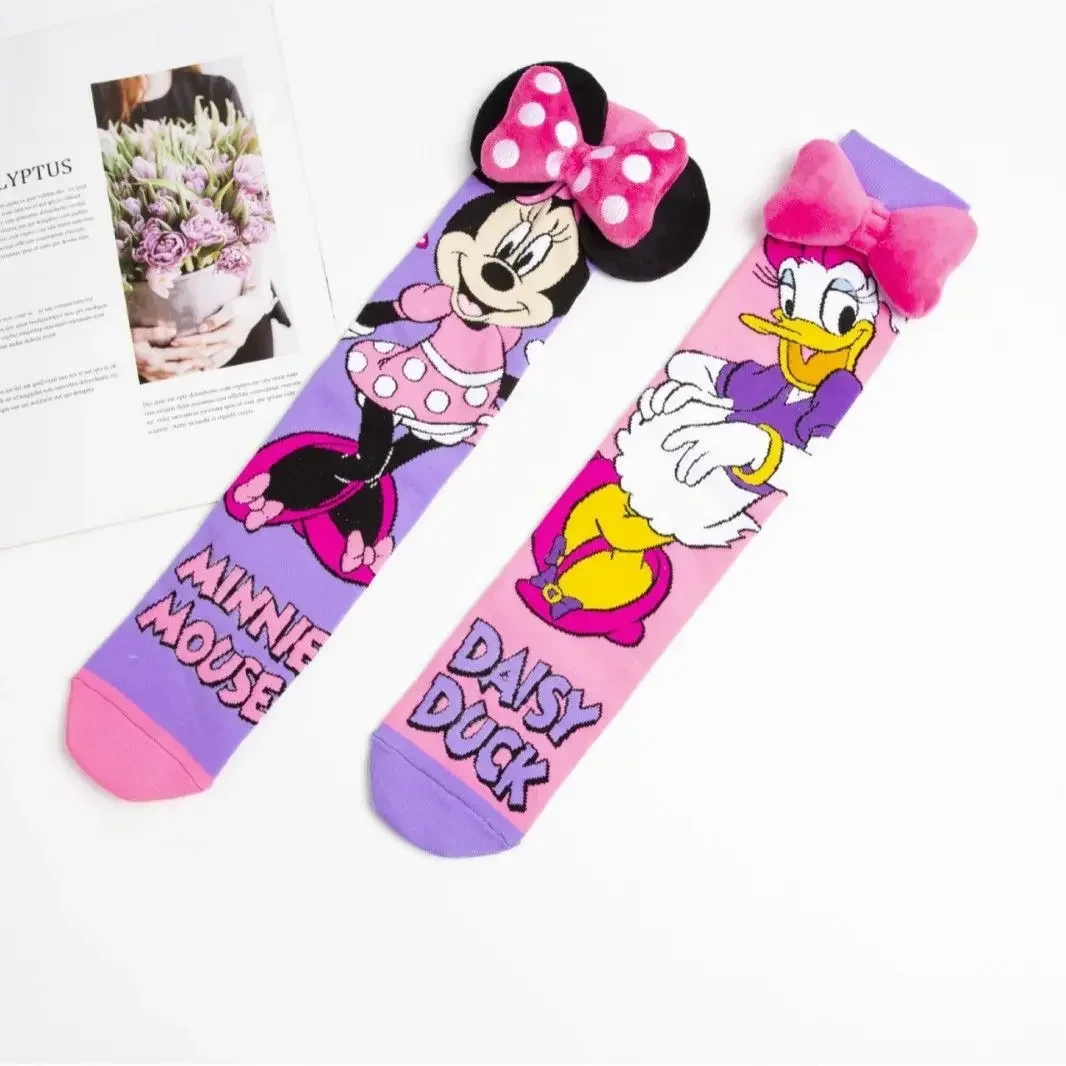 زوج واحد من جوارب ديزني الكرتونية العصرية والإبداعية، جوارب الركبة المحايدة الشهيرة للأطفال على الإنترنت، جوارب ميكي بدون كعب