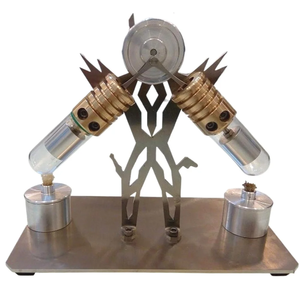 Model silnika Stirlinga V-Twin, kreatywny silnik w kształcie robota, eksperyment naukowy, pomoc dydaktyczna, mini metalowy model silnika Stirlinga