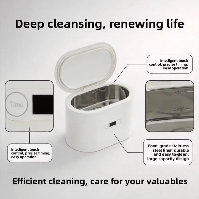Low Noise One Touch Operation Simplistic Design Home Use Jewelry Cleaning Appliance Portable Ultrasonic Cleaner