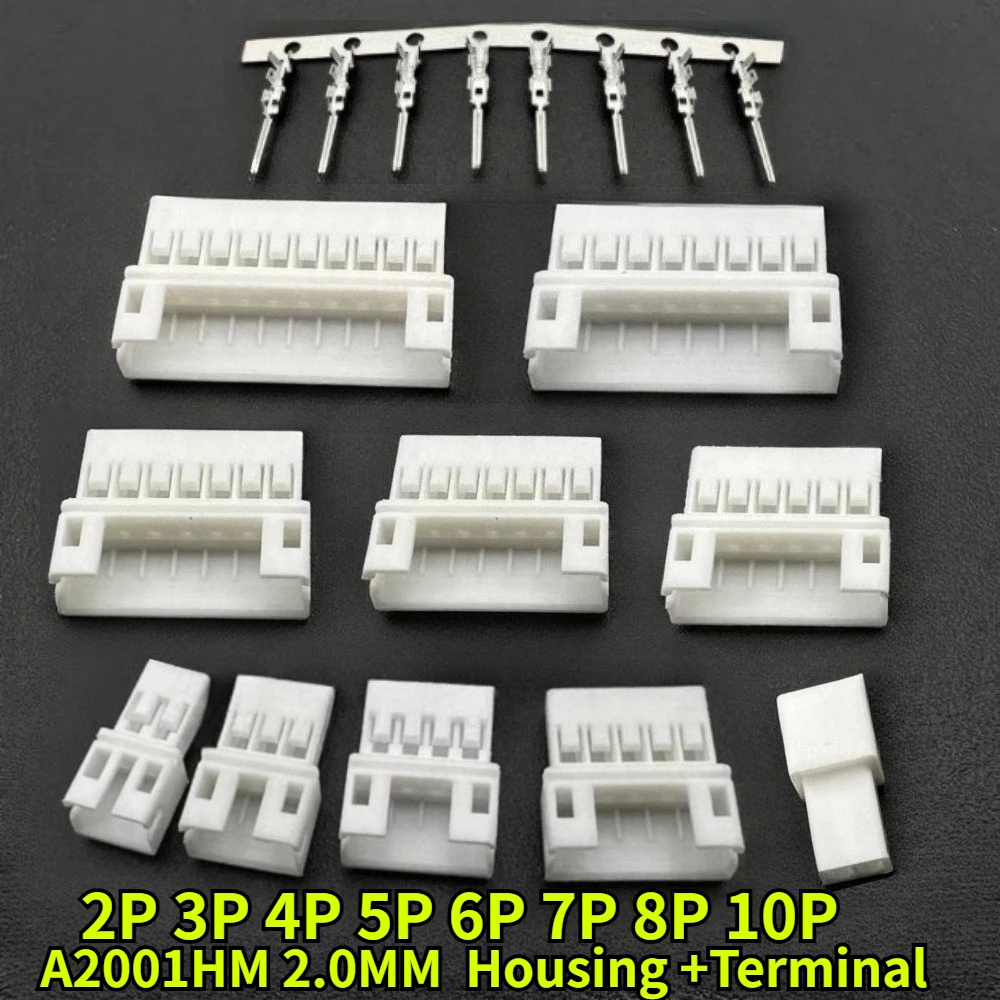 

20/50/100Pcs/lot A2001HM Housing 2P 3P 4P 5P 6P 7P 8P 10P Pitch 2.0mm Rubber shell Plug Connector Terminal