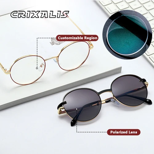 Imagen 1 del producto CRIXALIS, gafas Retro redondas personalizadas graduadas para hipermetropía y miopía para mujer, gafas de sol con clip magnéticas a la moda, lentes para mujer