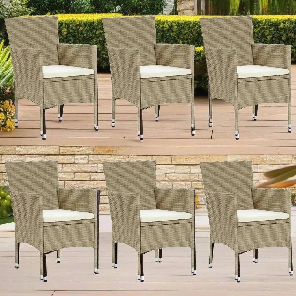 

7-Piece Beige Poly Rattan Patio Dining Set - Stylish Outdoor Furniture for Garden & Balcony