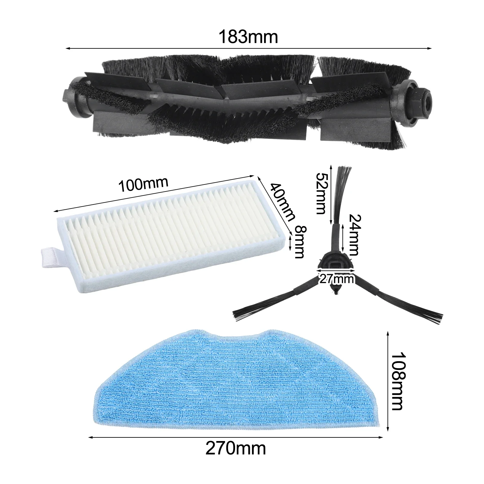 Kit de brosse latérale, kit de brosse principale et de filtre, comme indiqué, nettoyage efficace, élimination des taches tenaces, coins difficiles d'accès pour 360