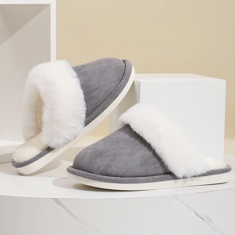 

2025 New Faux Fur Flat Slippers for Women Winter Non Slip Warm Bedroom Home Slides Woman Comfortable Soft Sole Cotton Shoes