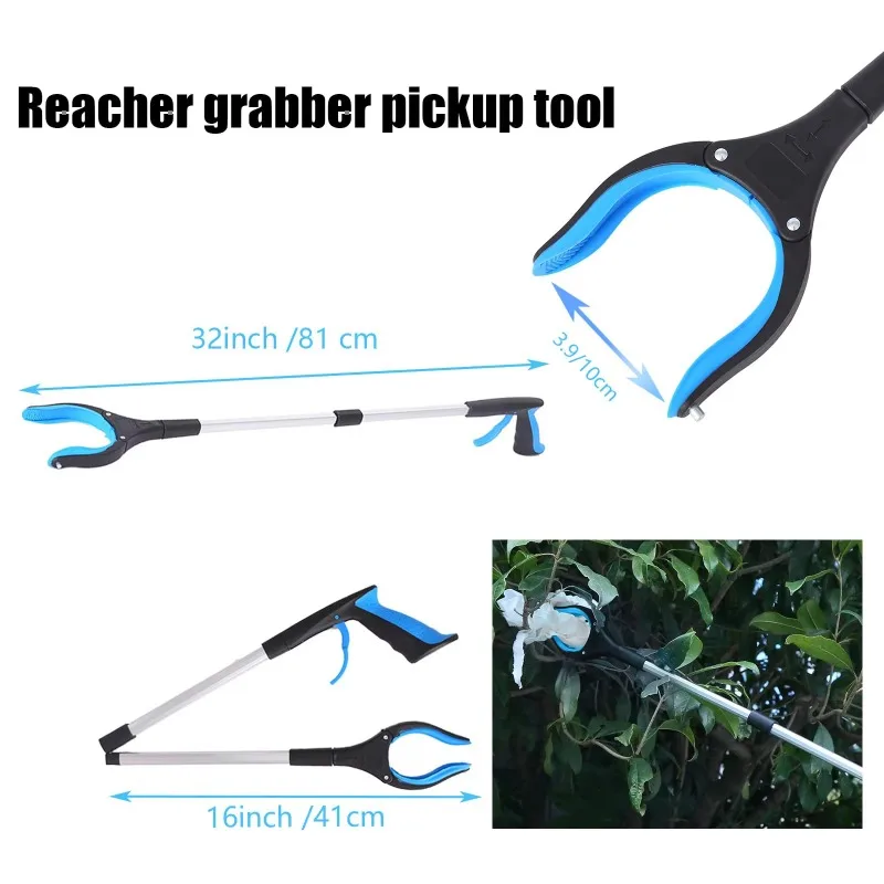 32 Inch Extra Long Grabber Reacher with 360°Rotating Jaw & Magnet Foldable Pickup Mobility Aid Reaching Assist Tool