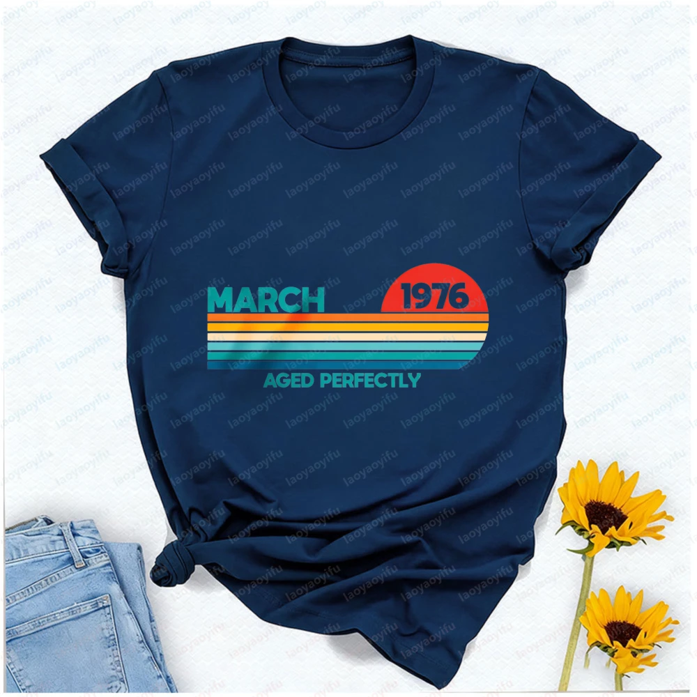 March 976 Retro Sunset 50th Birthday Essential Women Clothing Harajuku Graphic T Shirts Shirts for Women Y2k Tops