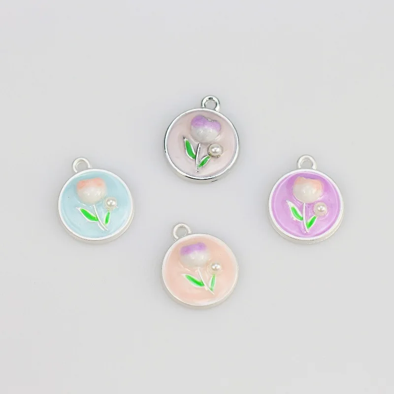 50pcs/lot  color tulip pendant alloy enamel flower charm DIY accessories of necklace bracelet headdress