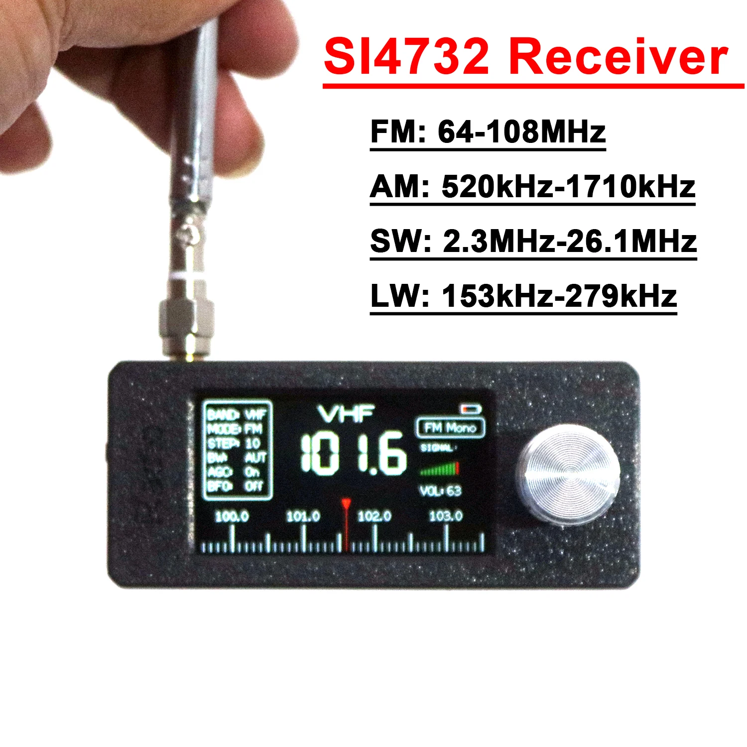 Pocket ESP32S3 SI4732 Receiver Digital Display All-band DPS Radio SW LW AM FM SW Radio Station Broadcasts Medium Wave Shortwave