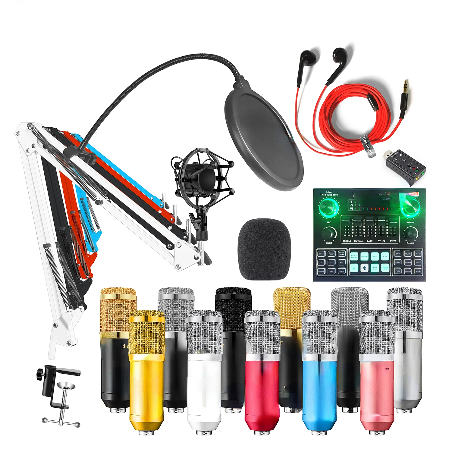 

Professional Condenser Microphone V8 Sound Card set for webcast live recording