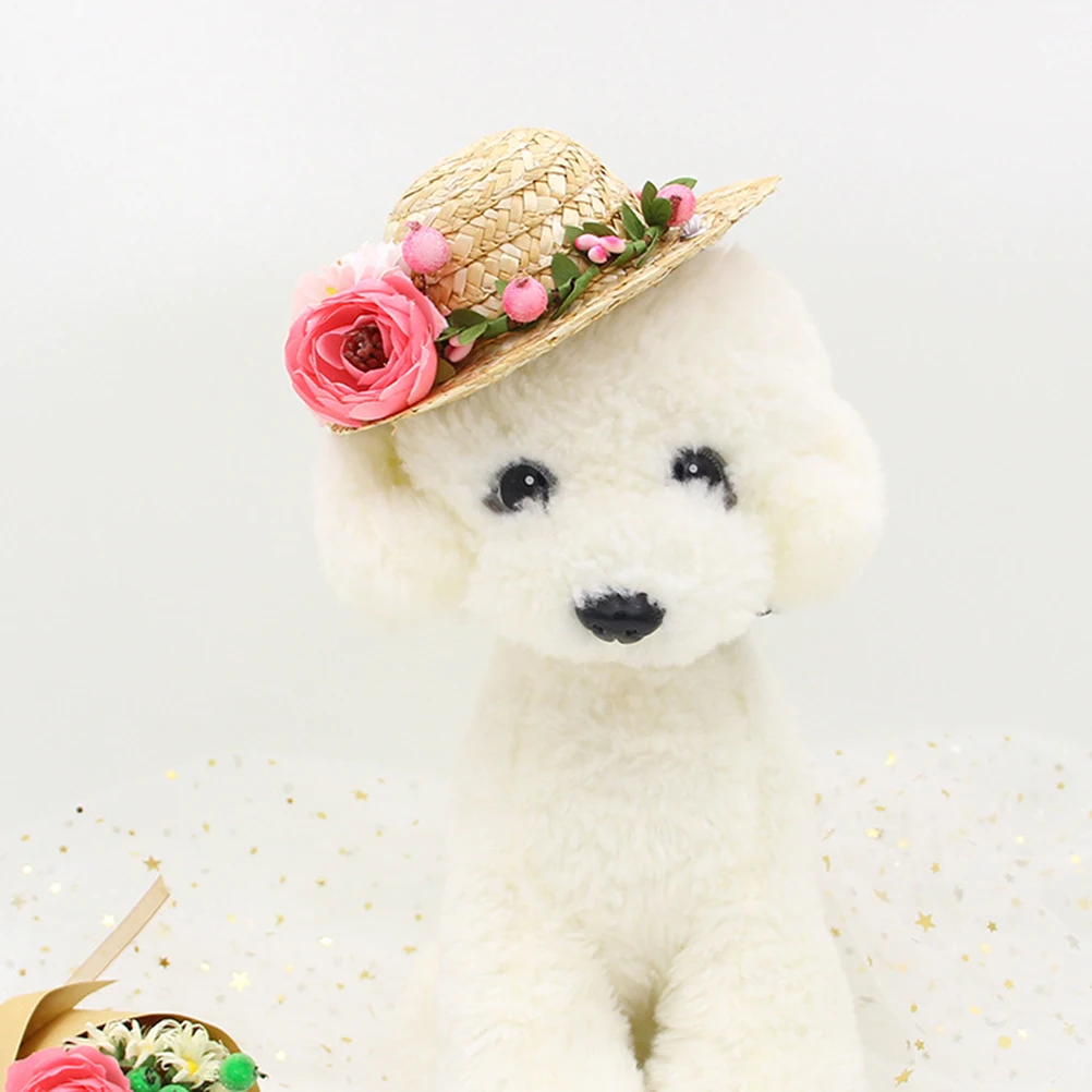 

Creative Pet Straw Hat for Dogs Cats Flower Design Comfortable Soft Party Photo Props Masquerade Decoration