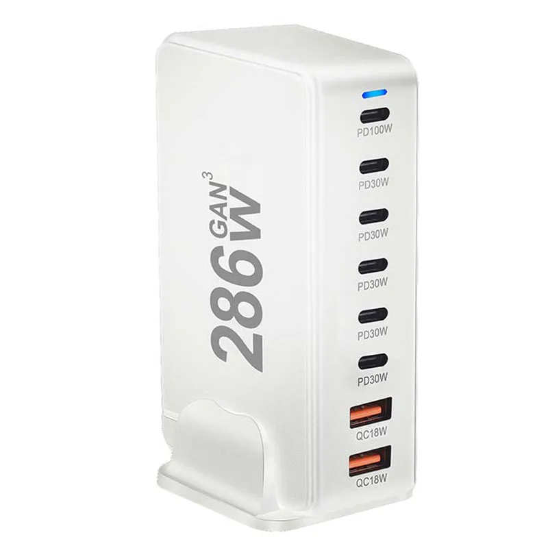 

Luxmoc GaN 286 Вт Быстрое зарядное устройство Зарядка нескольких устройств PD 100 Вт 30 Вт QC 18 Вт Многопортовое зарядное устройство USB Type-C Настольное зарядное устройство