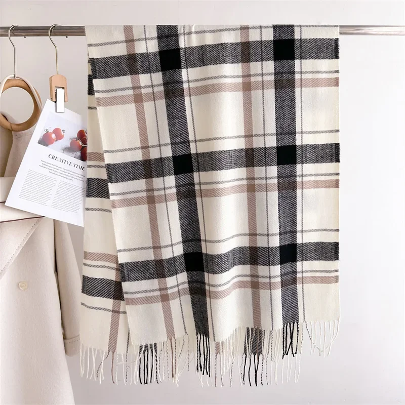 Scarf female winter versatile retro temperament plaid scarf faux cashmere students warm shawl Ladies Thicken Wrap Women Scarves