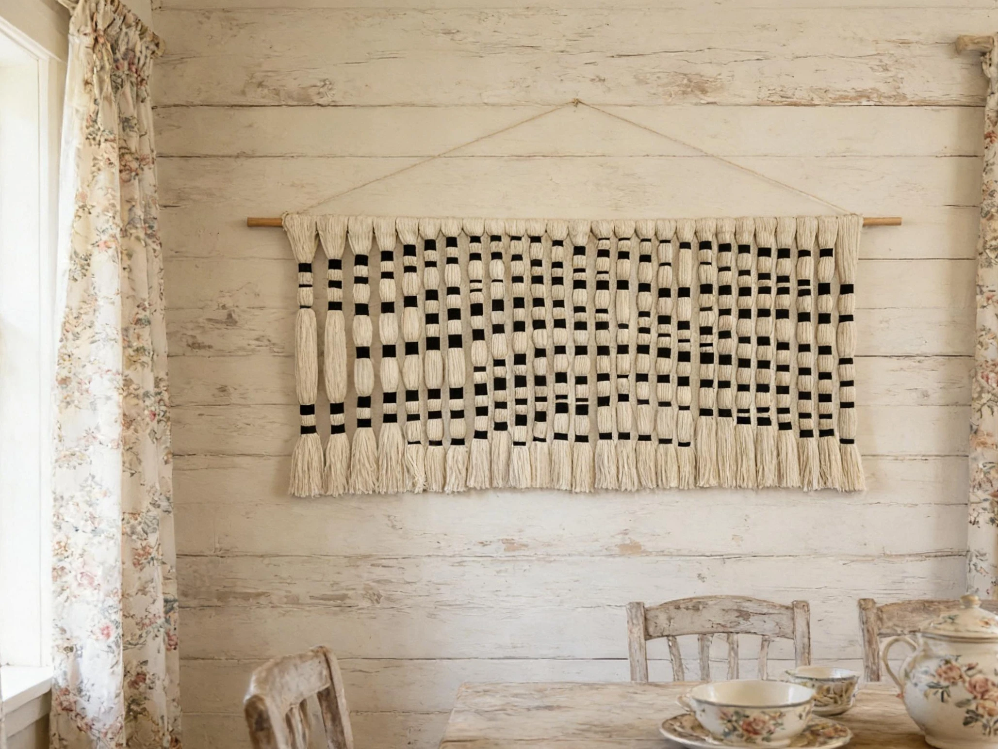 pp#Geometric Macrame Wall Hanging Black White Contrast - Modern Rustic Tapestry for Luxury Villa & High-End Farmhouse%