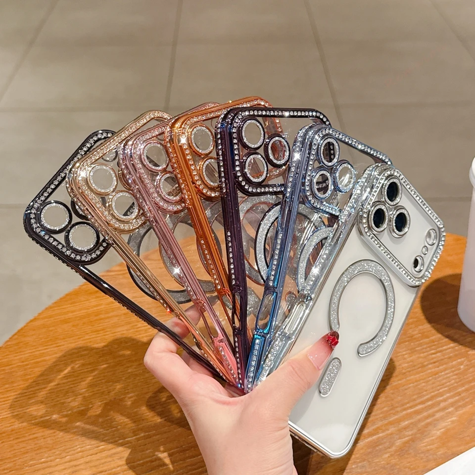 Błyszczące etui magnetyczne z diamentowym brokatem do iPhone 18 Pro Max 16 15 14 Plus 13 12 16 17 Pro Max 17 z ochroną Magsafe — zdjęcie produktu 3