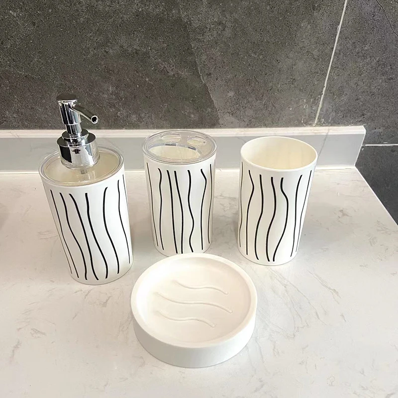 Plastic Bathroom Accessories Set 3pcs/4pcs Liquid Soap Dispensers Toothbrush Holder Soap Dish Tumbler Pump Bottle Cup Set