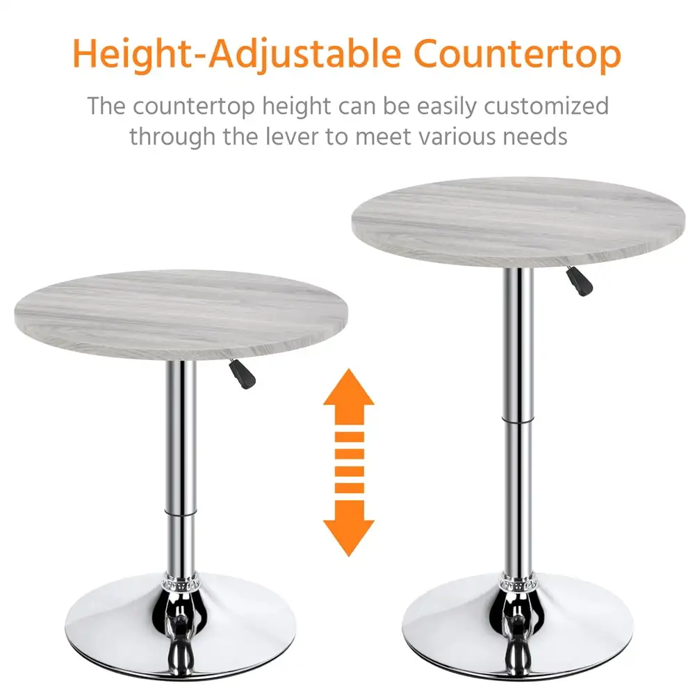 Chrome Base Round Swivel Bar Table for Bistro Pub Kitchen Dining Cocktail Table, Gray
