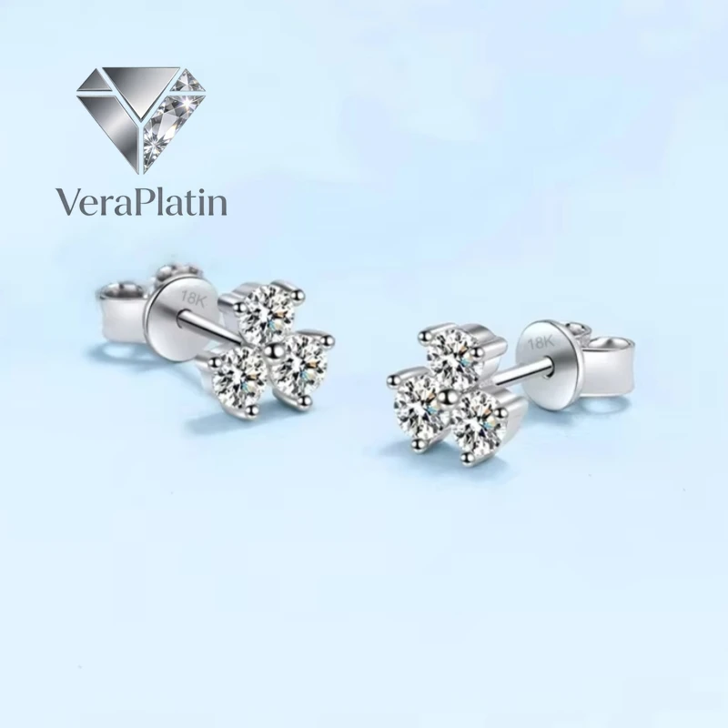

VeraPlatin Daughter 18K White Gold Earplug Stud Earrings Women 0.6CT Moissanite Diamond Girl Valentine's Day PT950 Platinum Birt