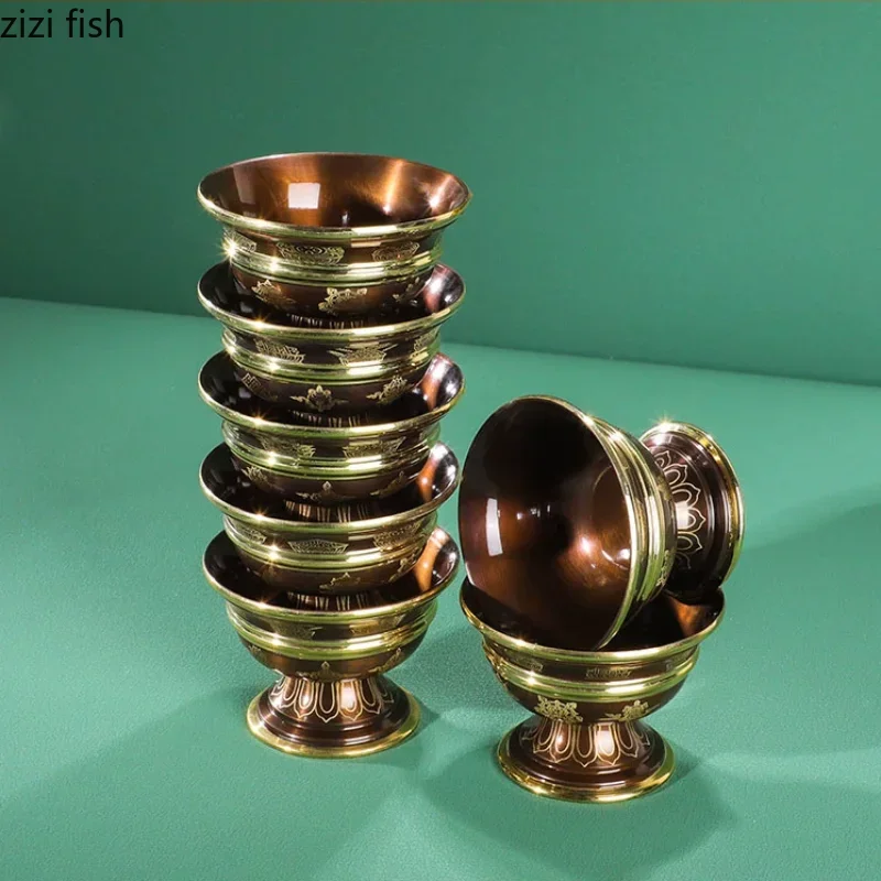 Tibetan Buddha Bowls Copper Water Purifying Cups Decorative Cup Water Holy Cup Buddhist Supplies Dharma Sacrificial Vessel
