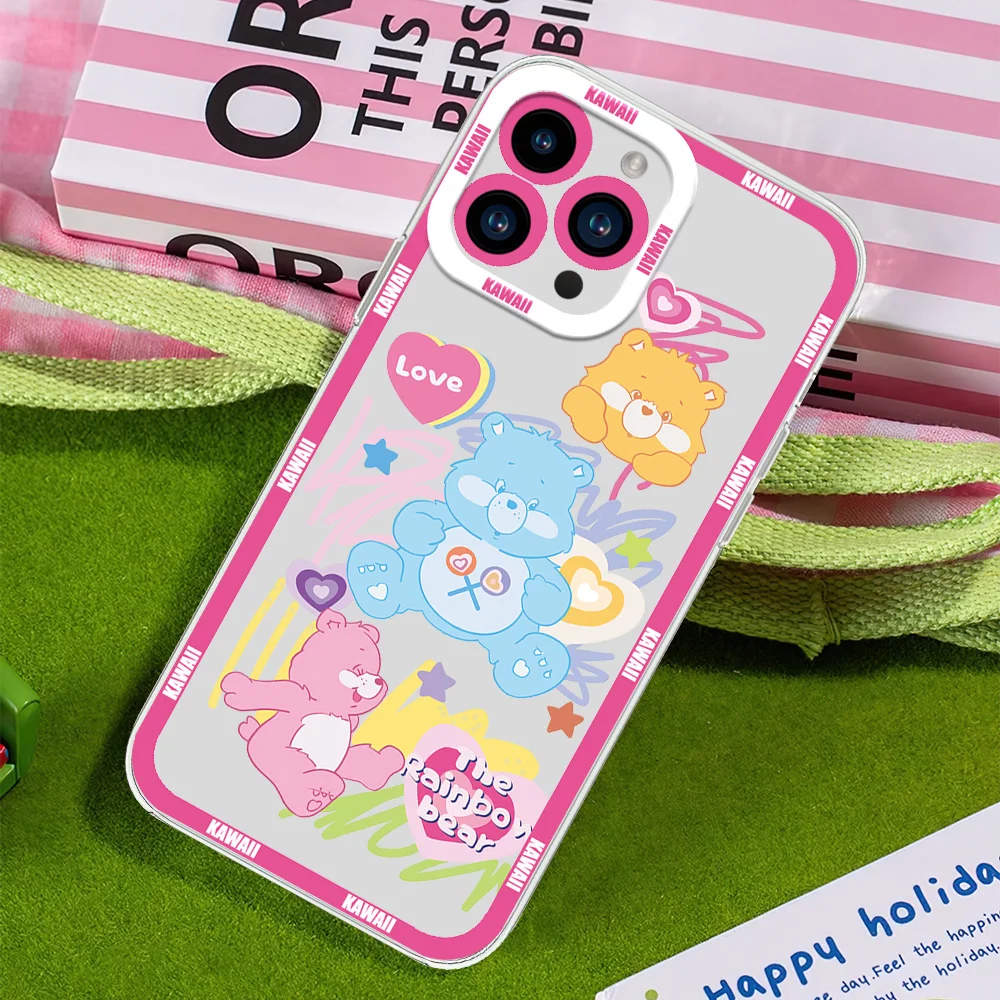 Cartoon C-Cares Cute Bear Kawaii For iphone 11 12 13 14 15 16 Mini Plus Pro Max Transparent Shell