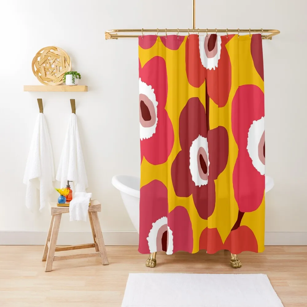 

Iconic Retro Scandinavian Floral Pattern in Yellow and Pink Shower Curtain Shower For Bathroom Set For Shower Curtain