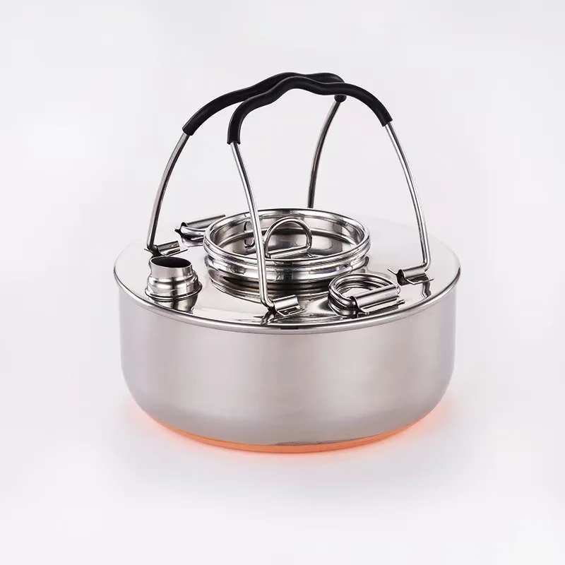 Stainless Steel Camping Kettle for Open Fire, Outdoor Boiling Water Pot for Tea & Coffee, Camping & Self-Driving Travel Gear