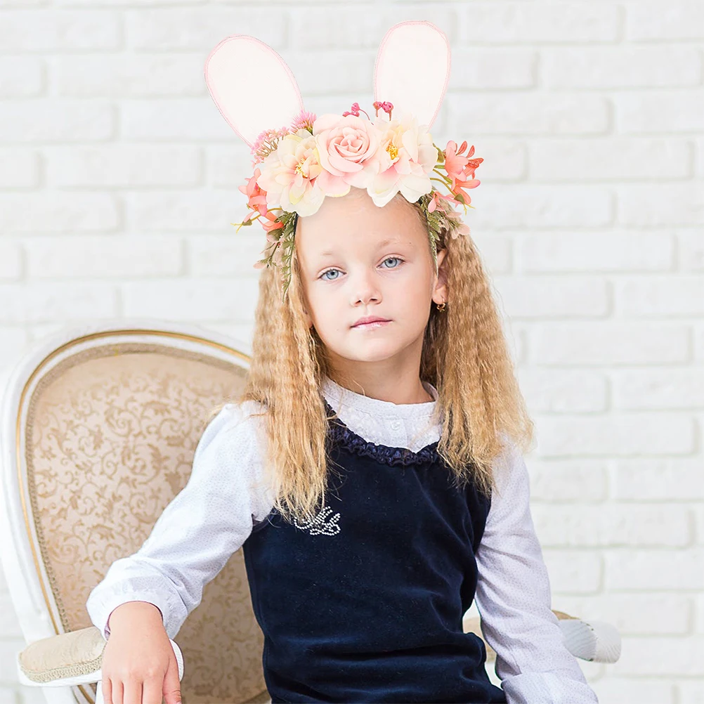 

2 Pcs Bunny Ear Headband Accessories Ears Women Hairband Crown Garland Flower Birthday