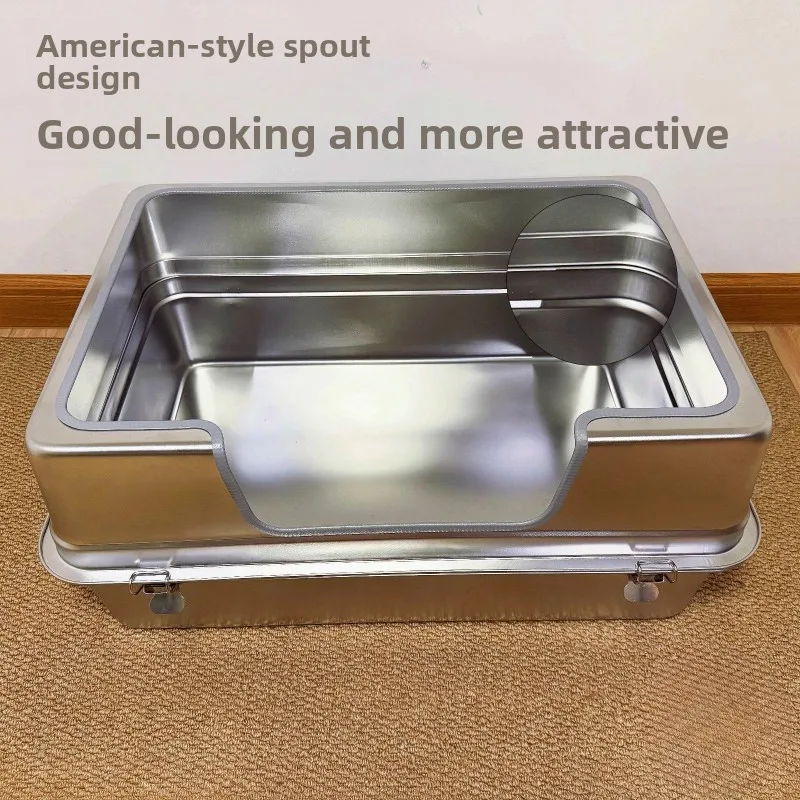 

70cm Jumbo Cat Litter Box Open Top Cat Toilet Stainless Steel Anti-Splash Kitten Potty Easy To Clean Pet Bedpans with High Walls