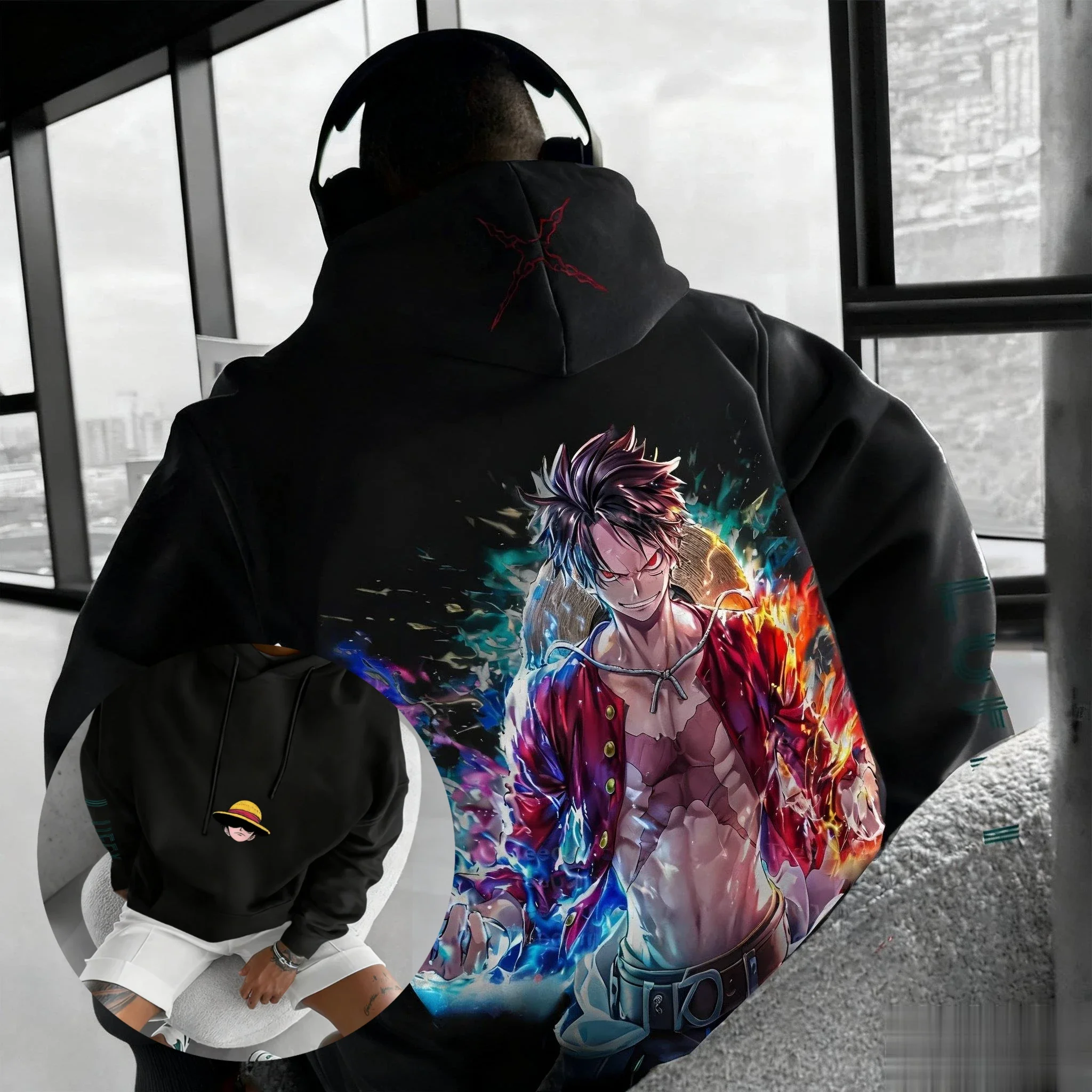 الشتاء قطعة واحدة لوفي أنيمي هوديي البلوز الرجال النساء الشارع الشهير المتضخم فضفاض عادية Y2k القمم القطن البلوز شتاء جديد