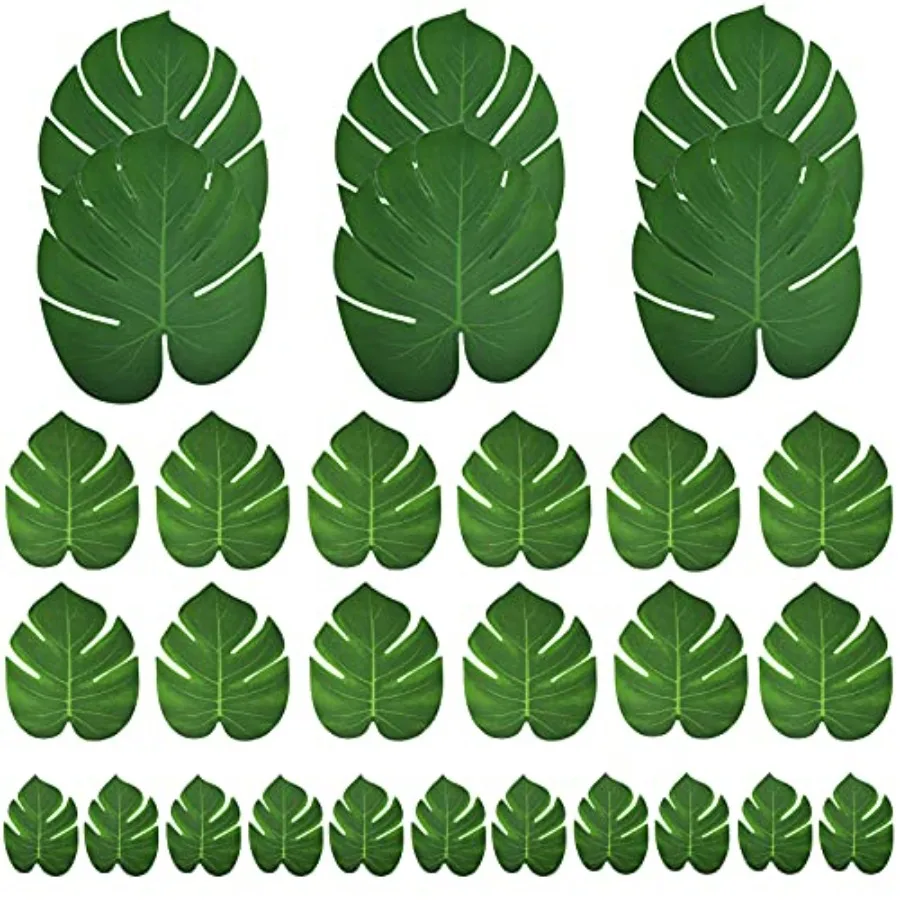 

30 PCS Tropical Articial Palm Leaves Monstera Party Decoration 3 Size Large Medium Small for Hawaiian Luau Party Jungle Beach T