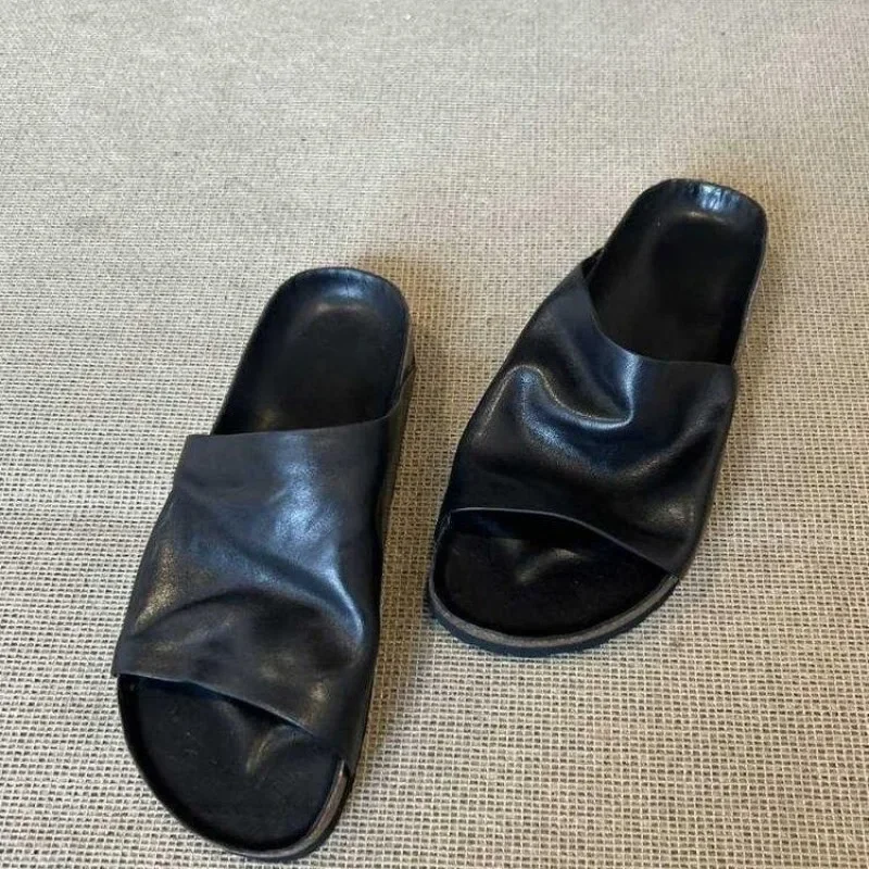 

New Summer Slippers Women 2025 Handmade Retro Thick Soles Non-slip Slides Woman Outside Casual Platform Shoes